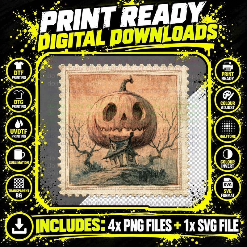Pumpkin Scarecrow Head Haunted Halloween T-Shirt Png SVG Digital Bundle
