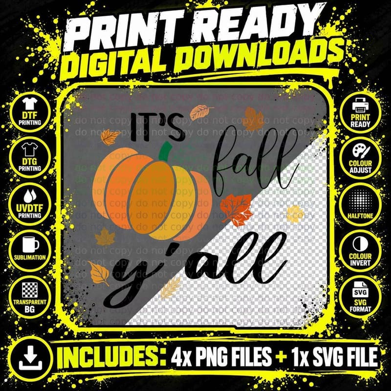 Pumpkin Scattered Leaves Design Fall T-Shirt Png SVG Digital Bundle