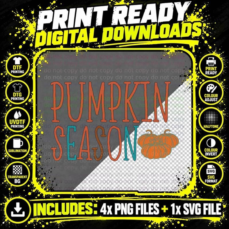 Pumpkin Season Fall T-Shirt, Colorful Gradient Pumpkin Png SVG Digital Bundle