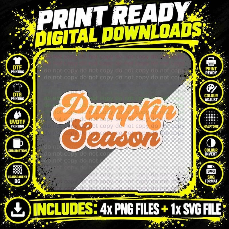 Pumpkin Season Fall T-Shirt, Cream Italic Script Pumpkin Png SVG Digital Bundle