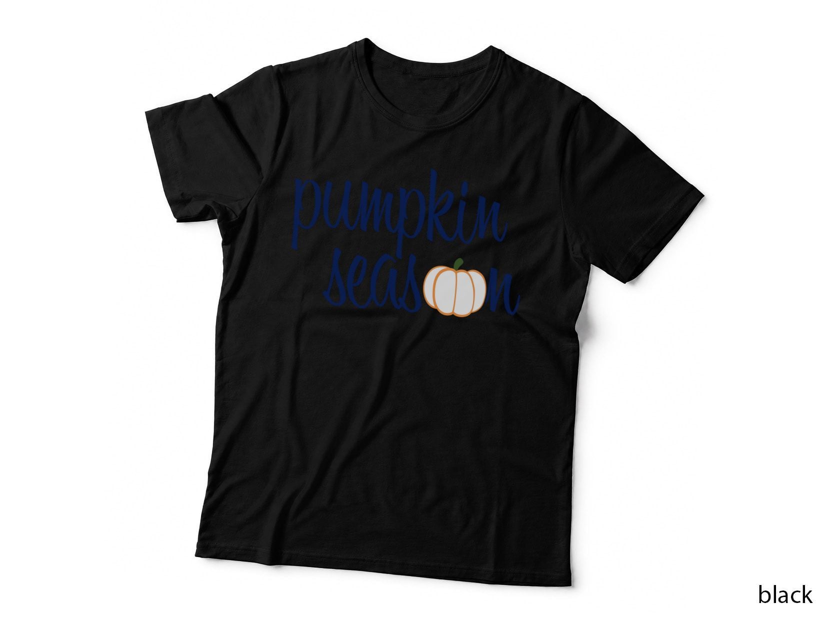 Pumpkin Season Fall T-Shirt, Navy Blue Pumpkin Season Text Autumn Tee