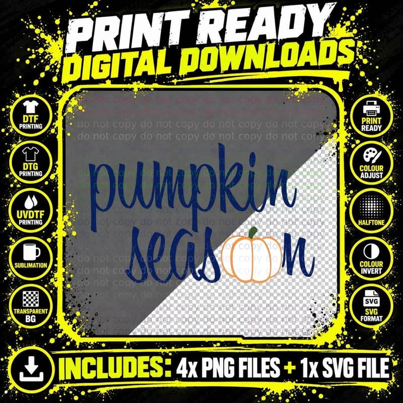 Pumpkin Season Fall T-Shirt, Navy Blue Pumpkin Season Png SVG Digital Bundle