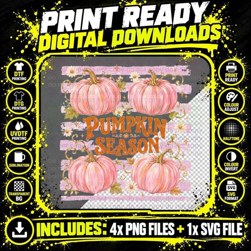 Pumpkin Season Fall T-Shirt, Pink Pumpkins Striped Png SVG Digital Bundle