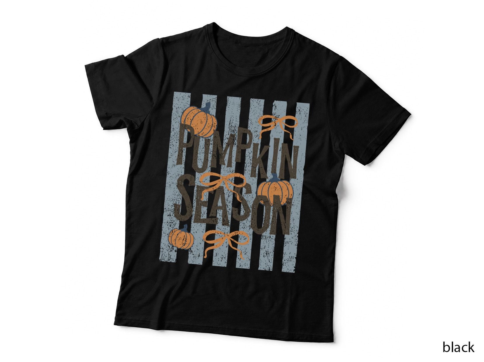 Pumpkin Season Fall T-Shirt, Pumpkin Text on Distressed Stripes