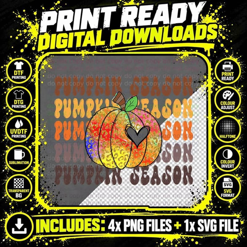 Pumpkin Season Fall T-Shirt, Rainbow Pumpkin Heart Png SVG Digital Bundle