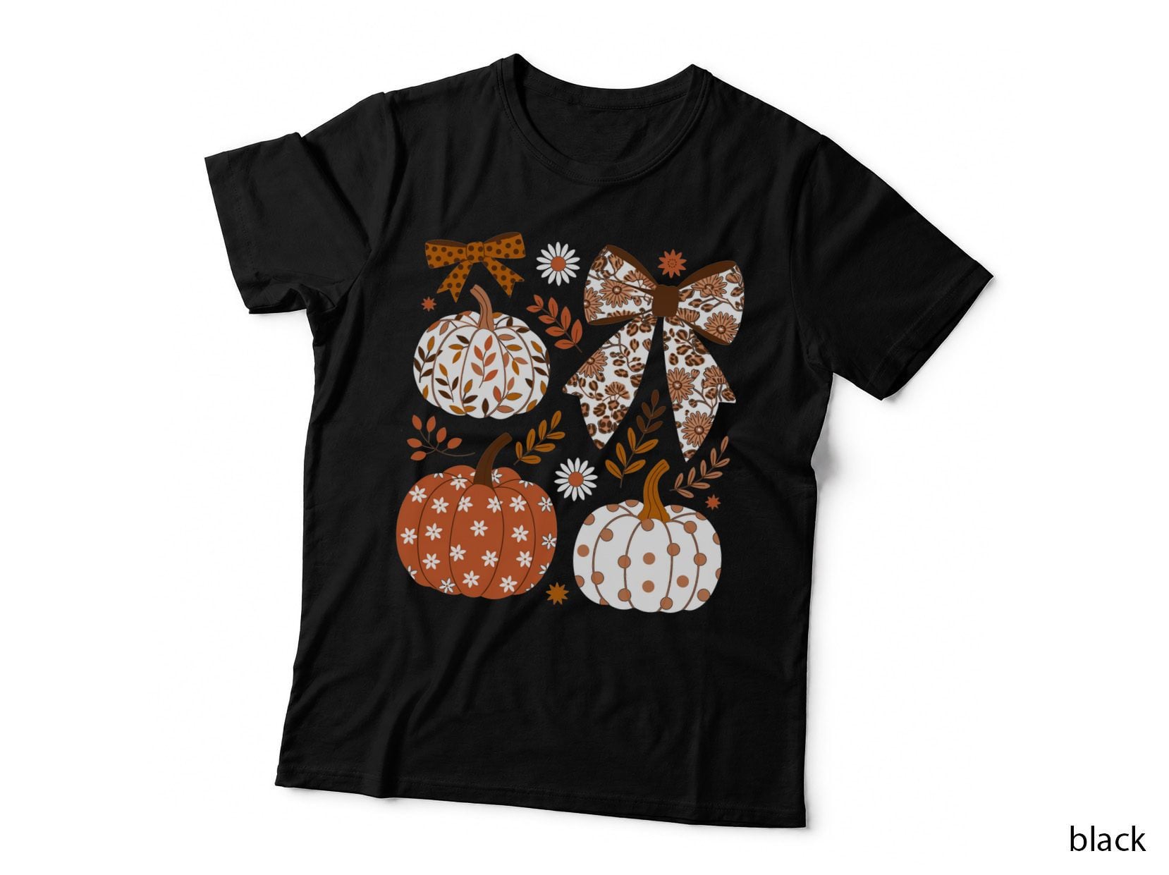 Pumpkin Shape Autumn Flowers Fall T-Shirt, Autumn Season Graphic Tee