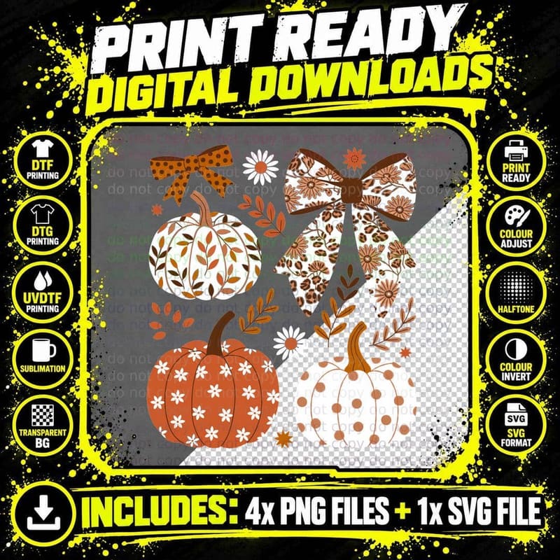 Pumpkin Shape Autumn Flowers Fall T-Shirt Png SVG Digital Bundle