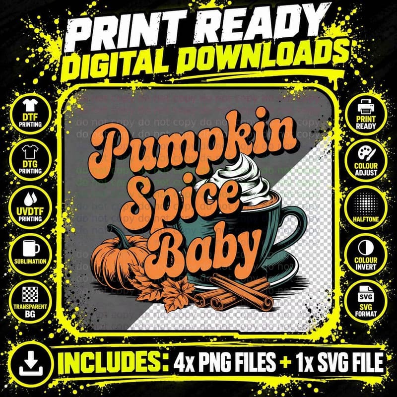 Pumpkin Spice & Everything Nicer Fall T-Shirt Png SVG Digital Bundle