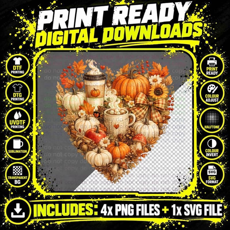 Pumpkin Spice Coffee Scene Halloween T-Shirt Png SVG Digital Bundle