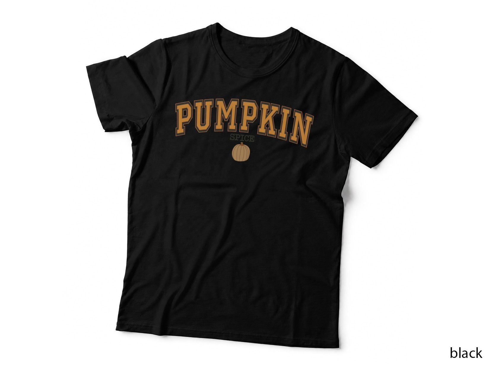 Pumpkin Spice Fall T-Shirt, Gold Lettering on Dark Background Autumn Tee