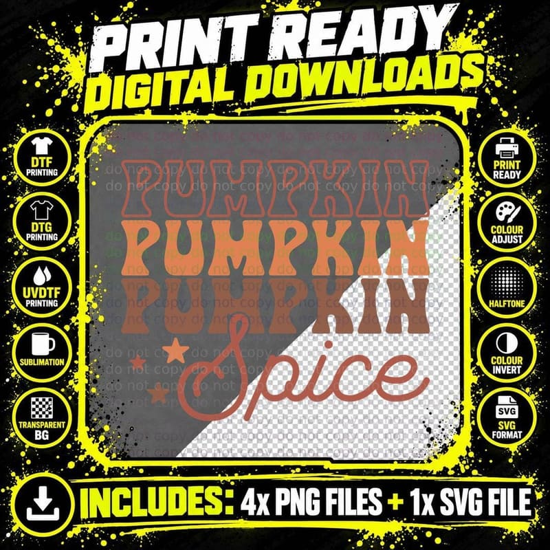 Pumpkin Spice Fall T-Shirt, Pumpkin Spice Outlined Text Png SVG Digital Bundle
