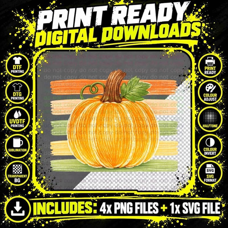 Pumpkin Striped Background Fall T-Shirt Png SVG Digital Bundle
