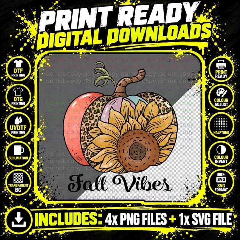 Pumpkin Sunflower Apple Vine Fall T-Shirt Png SVG Digital Bundle