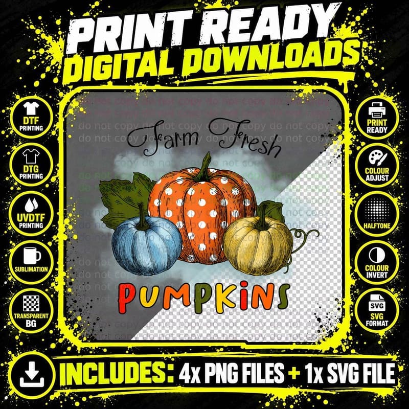 Pumpkins Fall T-Shirt, Multicolor Polka Letters Pumpkins Png SVG Digital Bundle