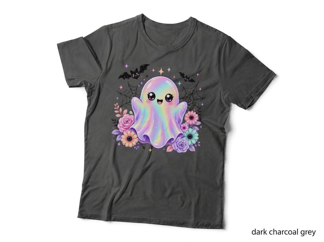 Rainbow Gradient Ghost Flowers Halloween T-Shirt, Spooky Season Graphic Tee