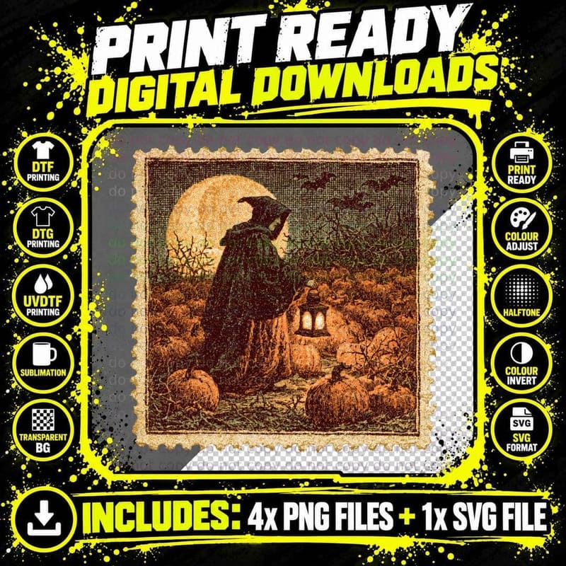 Reaper Figure Lantern Moon Pumpkins Halloween T-Shirt Png SVG Digital Bundle
