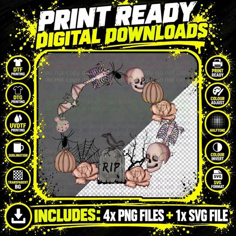 Rip Fall T-Shirt, Halloween Gravestone Bat Skull Autumn Png SVG Digital Bundle