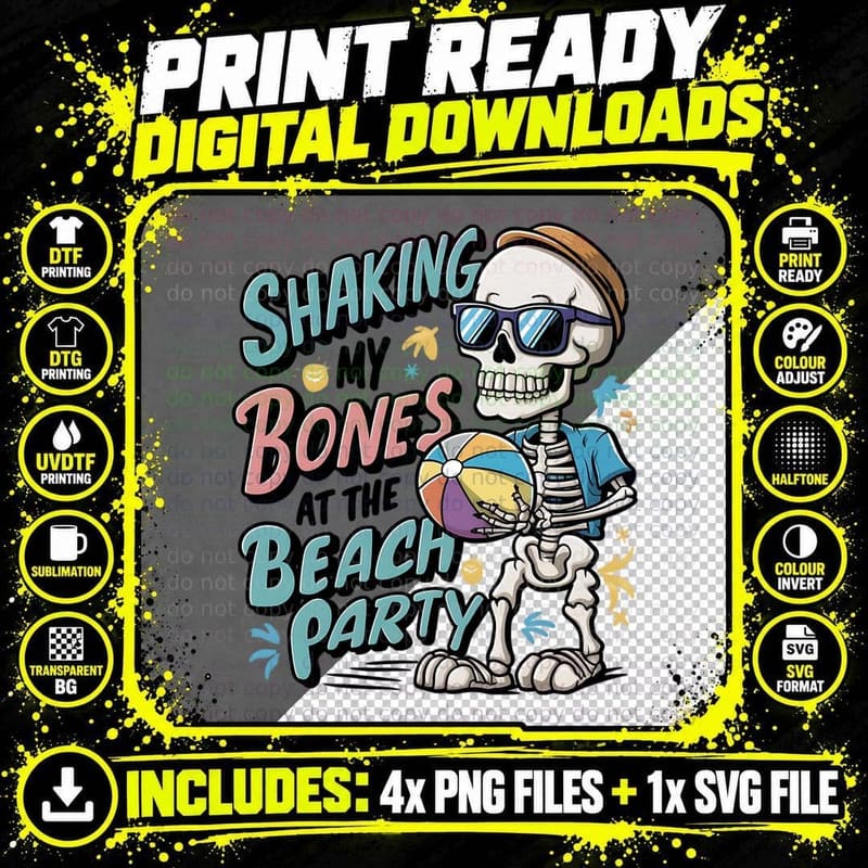 Shaking Bones Beach Party Halloween T-Shirt Png SVG Digital Bundle