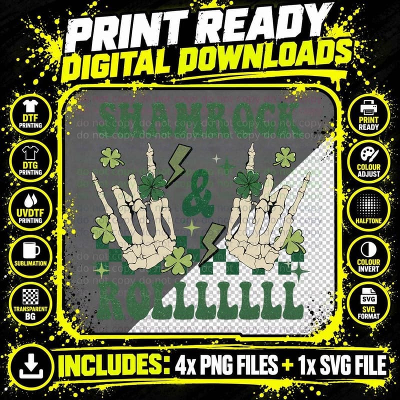 Shamrock & Rollllll St Patricks Day T-Shirt Png SVG Digital Bundle