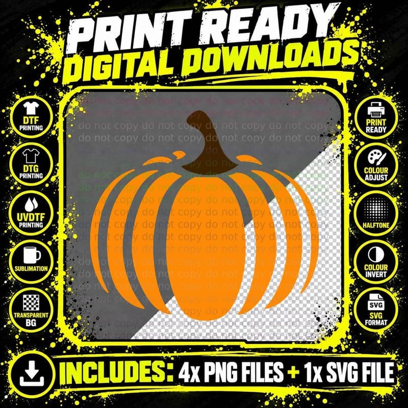 Simple Orange Pumpkin Stem Fall T-Shirt Png SVG Digital Bundle