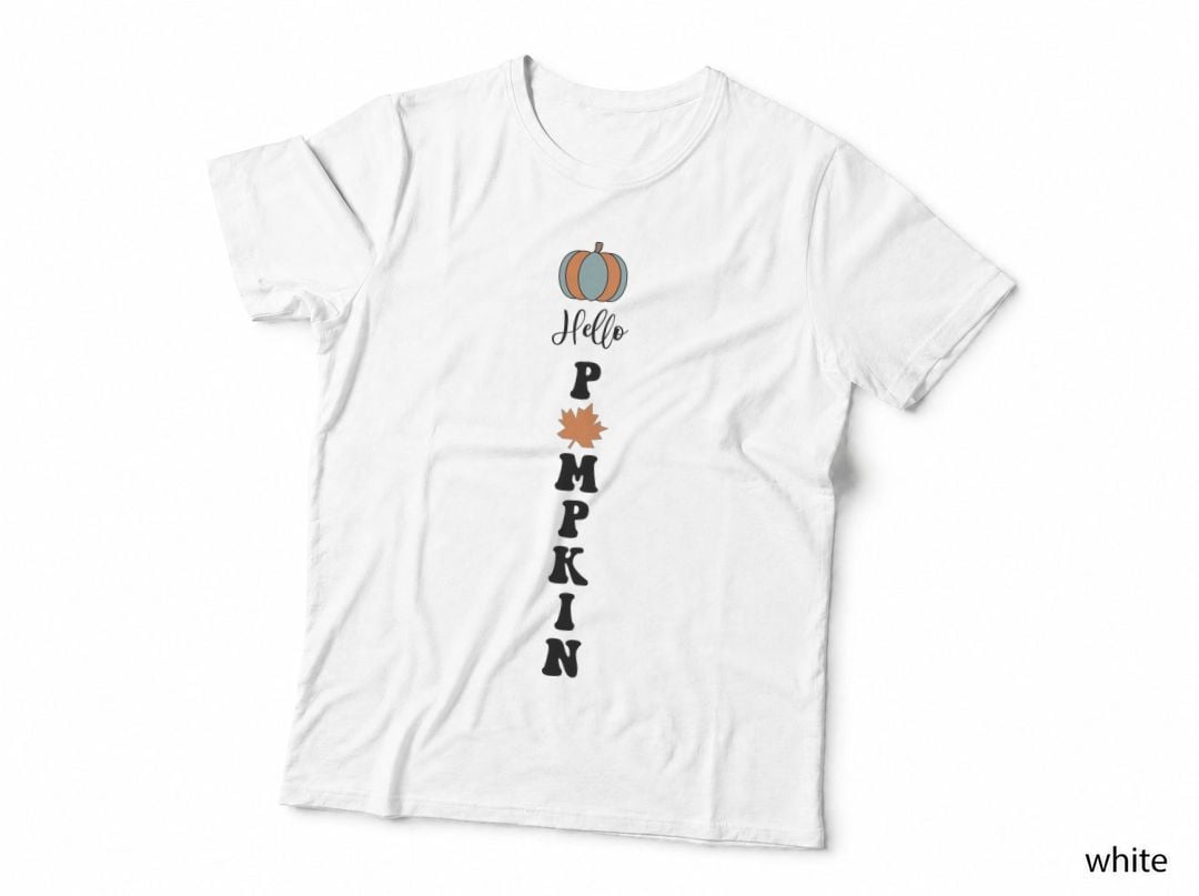 Single Pumpkin and Maple Leaf Fall T-Shirt, Autumn Season Graphic Tee