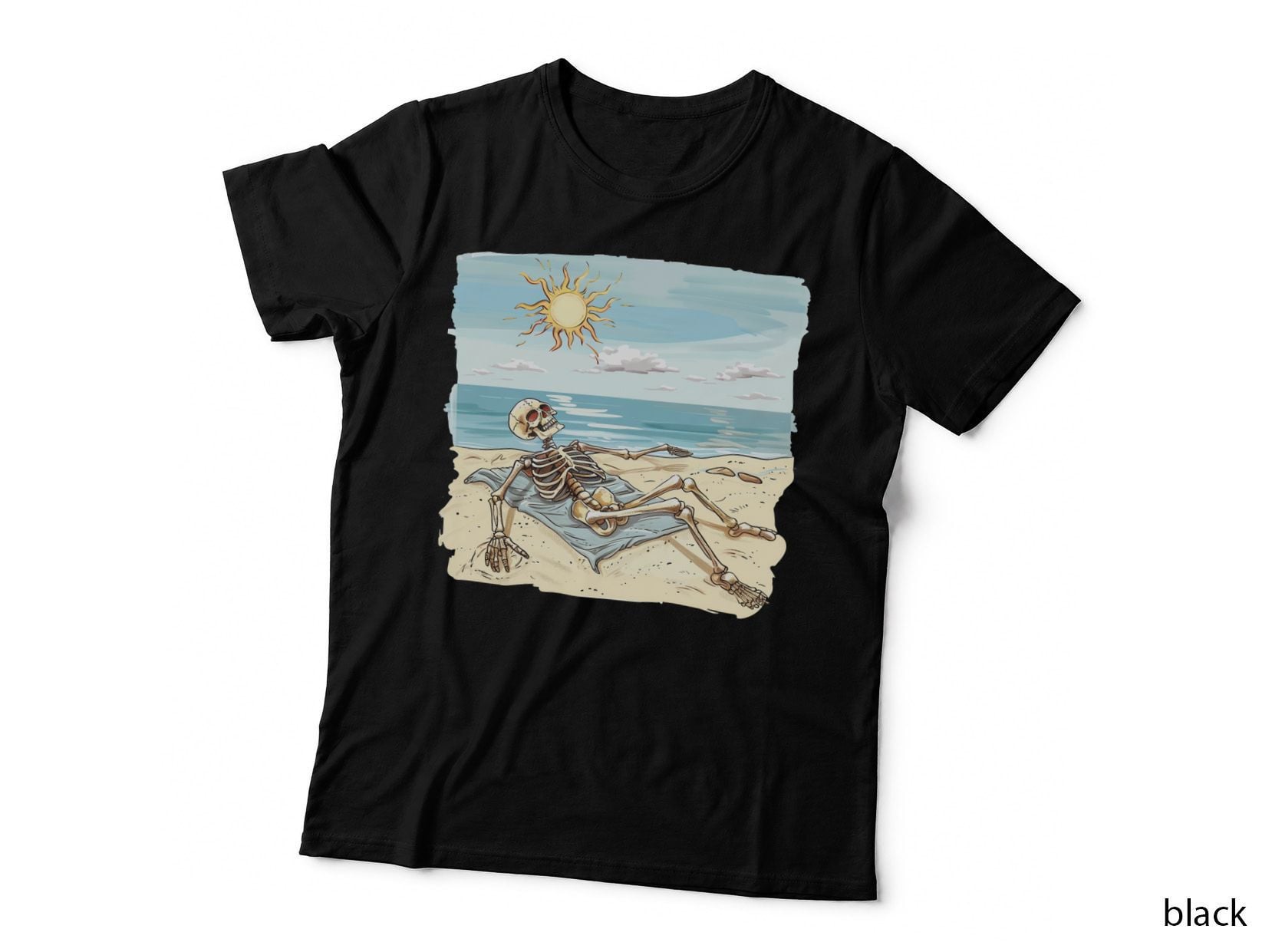 Skeleton Beach Lounging Sun Summer T-Shirt, Beach Vibes Graphic Tee