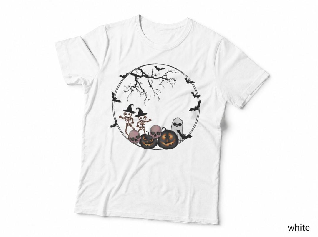 Skeleton Bones Ghost Pumpkin Fall T-Shirt, Autumn Season Graphic Tee