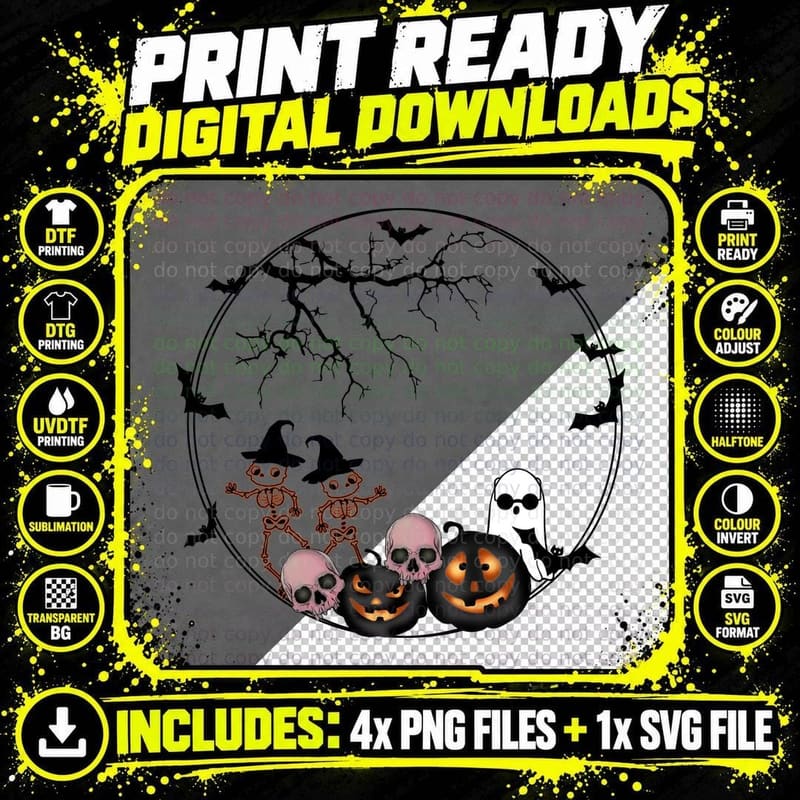 Skeleton Bones Ghost Pumpkin Fall T-Shirt Png SVG Digital Bundle