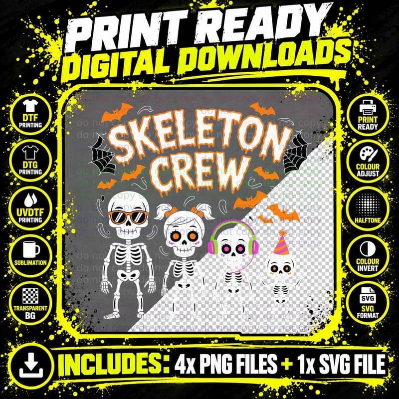 Skeleton Crew Funny Halloween T-Shirt Png SVG Digital Bundle