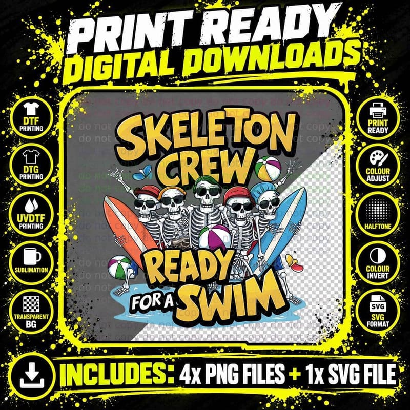 Skeleton Crew Ready for a Swim Summer T-Shirt Png SVG Digital Bundle