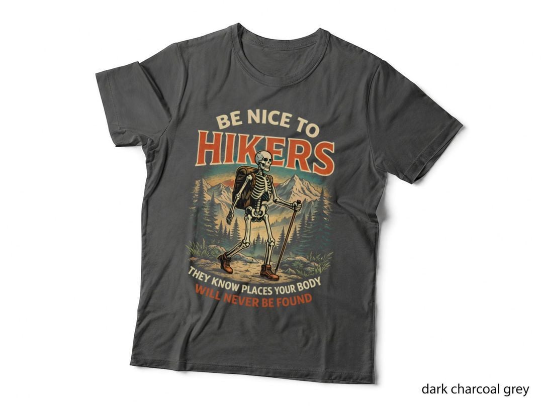 Skeleton Hiker Mountains Halloween T-Shirt, Spooky Season Graphic Tee