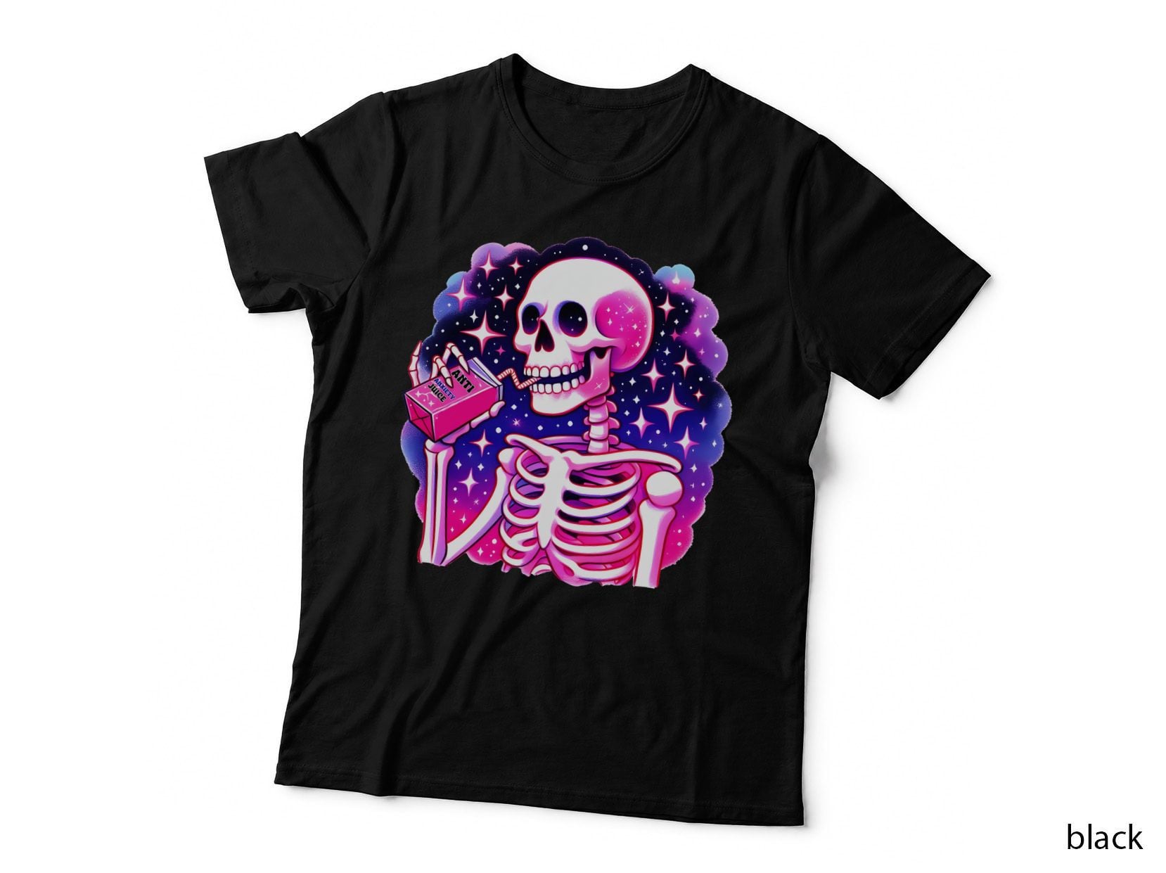 Skeleton with Neon Juice Box T-Shirt, Funny Sarcastic Graphic Tee