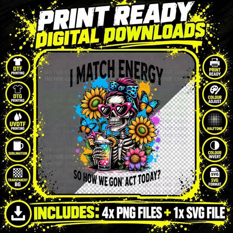 Skull Flowers Drinks Sunglasses Halloween T-Shirt Png SVG Digital Bundle