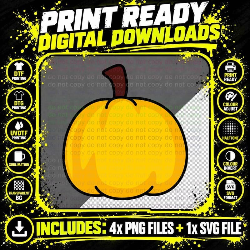 Smiling Yellow Pumpkin Fall T-Shirt Png SVG Digital Bundle