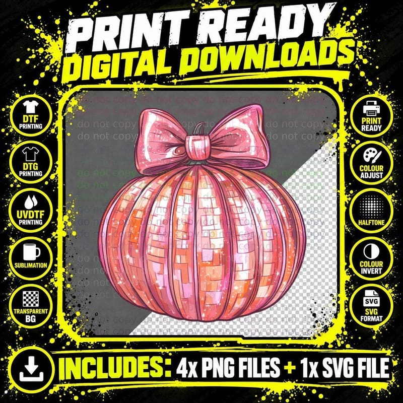 Sparkly Pumpkin with Bow Football T-Shirt Png SVG Digital Bundle