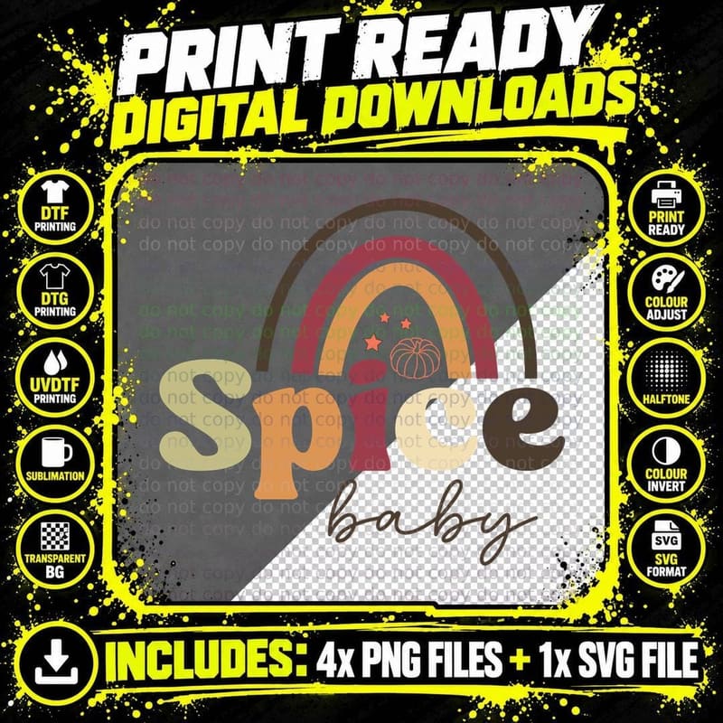 Spice Fall T-Shirt, Rainbow Spice Pumpkin Pattern Design Png SVG Digital Bundle