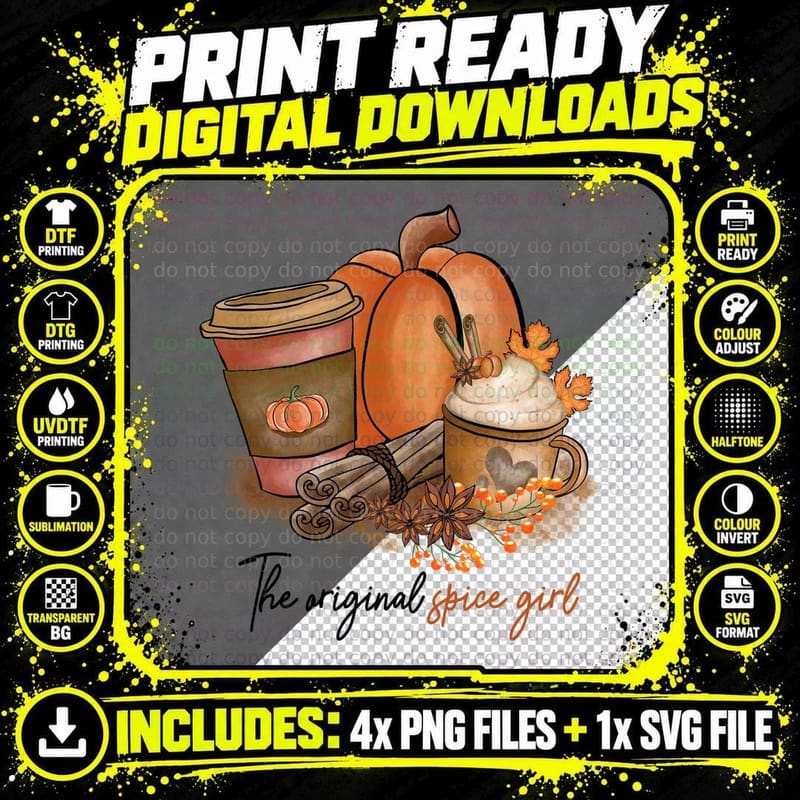 Spice Girl Fall T-Shirt, Pumpkin Coffee Spice Girl Png SVG Digital Bundle