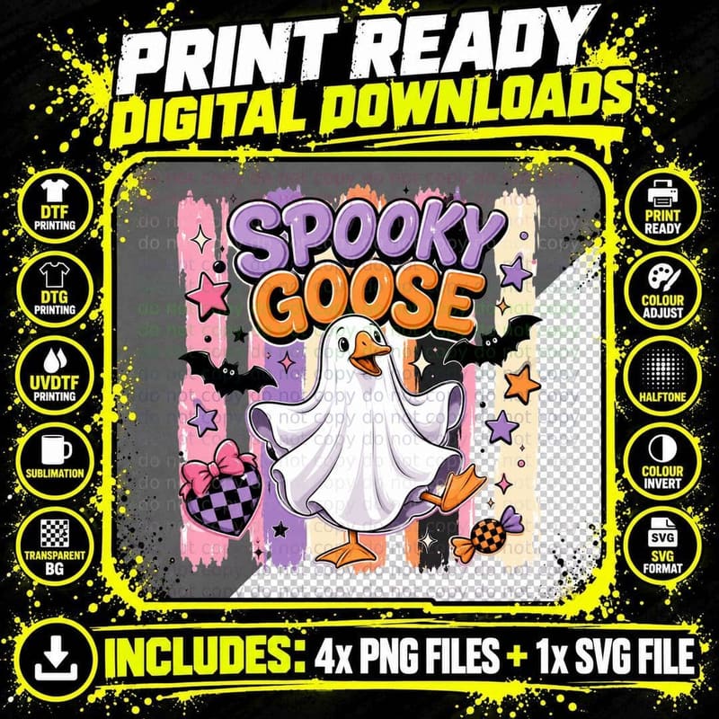 Spooky Goose Halloween T-Shirt, Spooky Goose Ghost Png SVG Digital Bundle