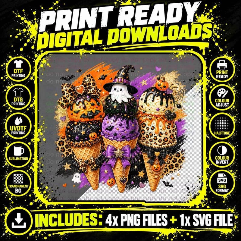 Spooky Halloween Ice Cream Cones Halloween T-Shirt Png SVG Digital Bundle