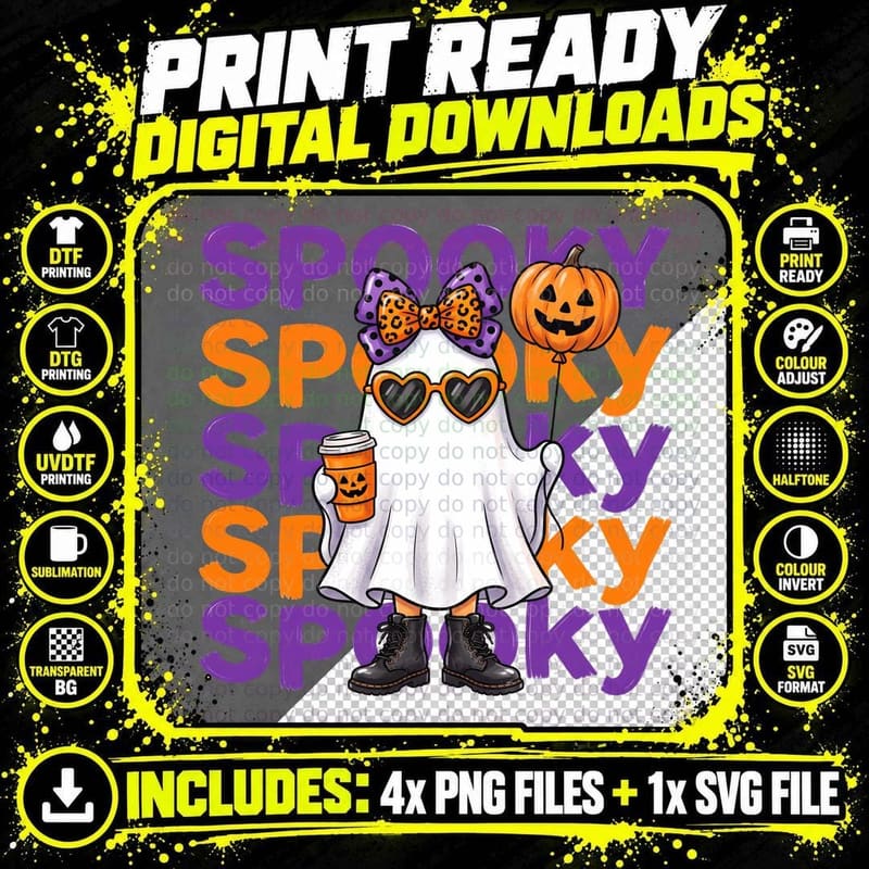 Spooky Halloween T-Shirt Png SVG Digital Bundle