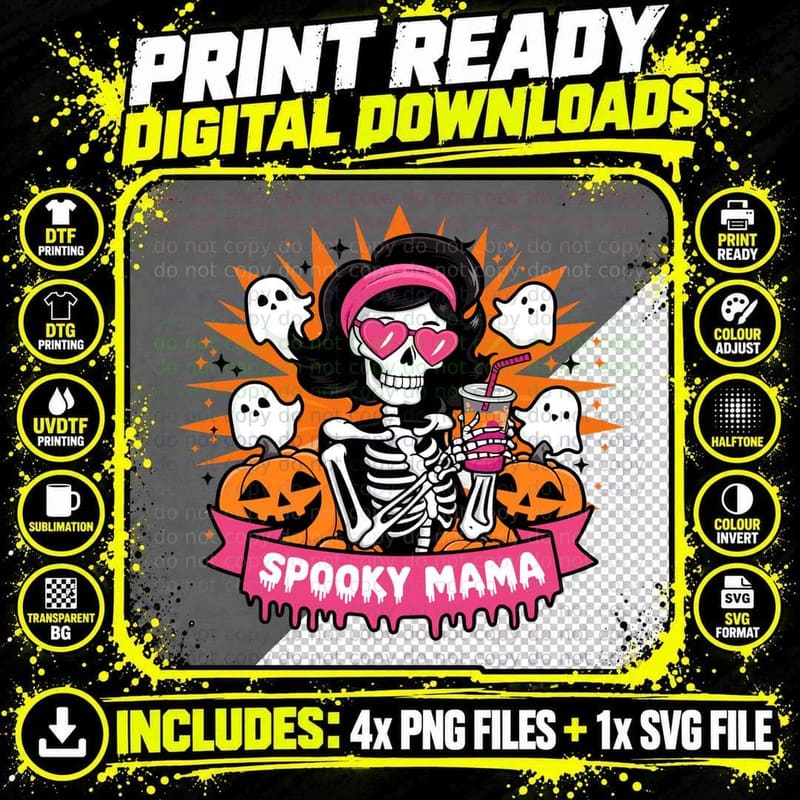 Spooky Mama Funny Halloween T-Shirt Png SVG Digital Bundle