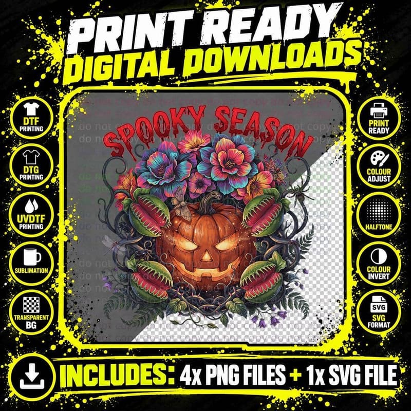 Spooky Season Fall T-Shirt, Jack O Lantern Skull Venus Png SVG Digital Bundle