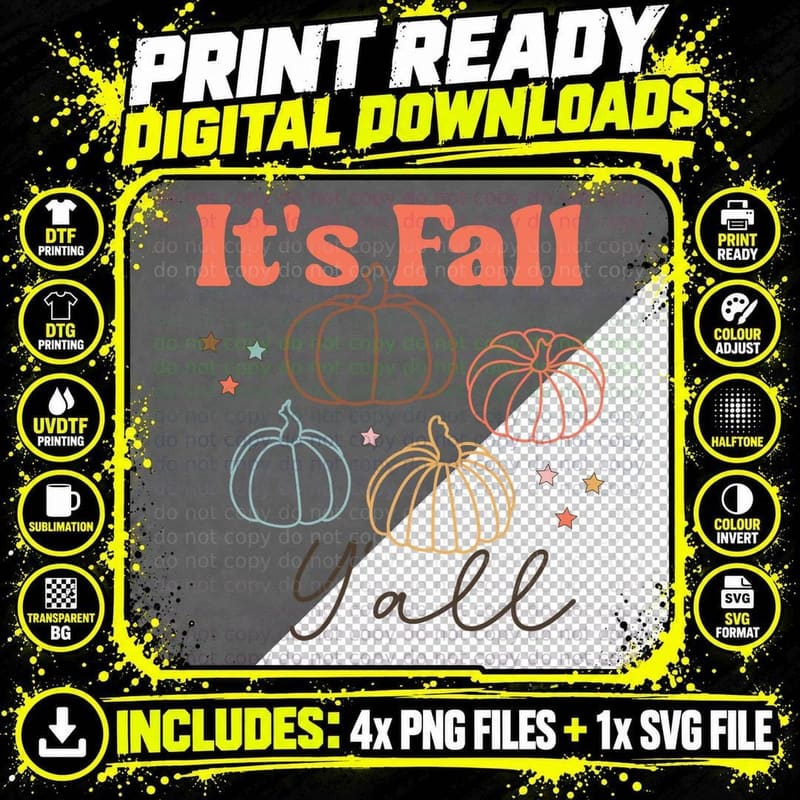 Spooky Season Fall T-Shirt, Pastel Pumpkins with Neon Png SVG Digital Bundle