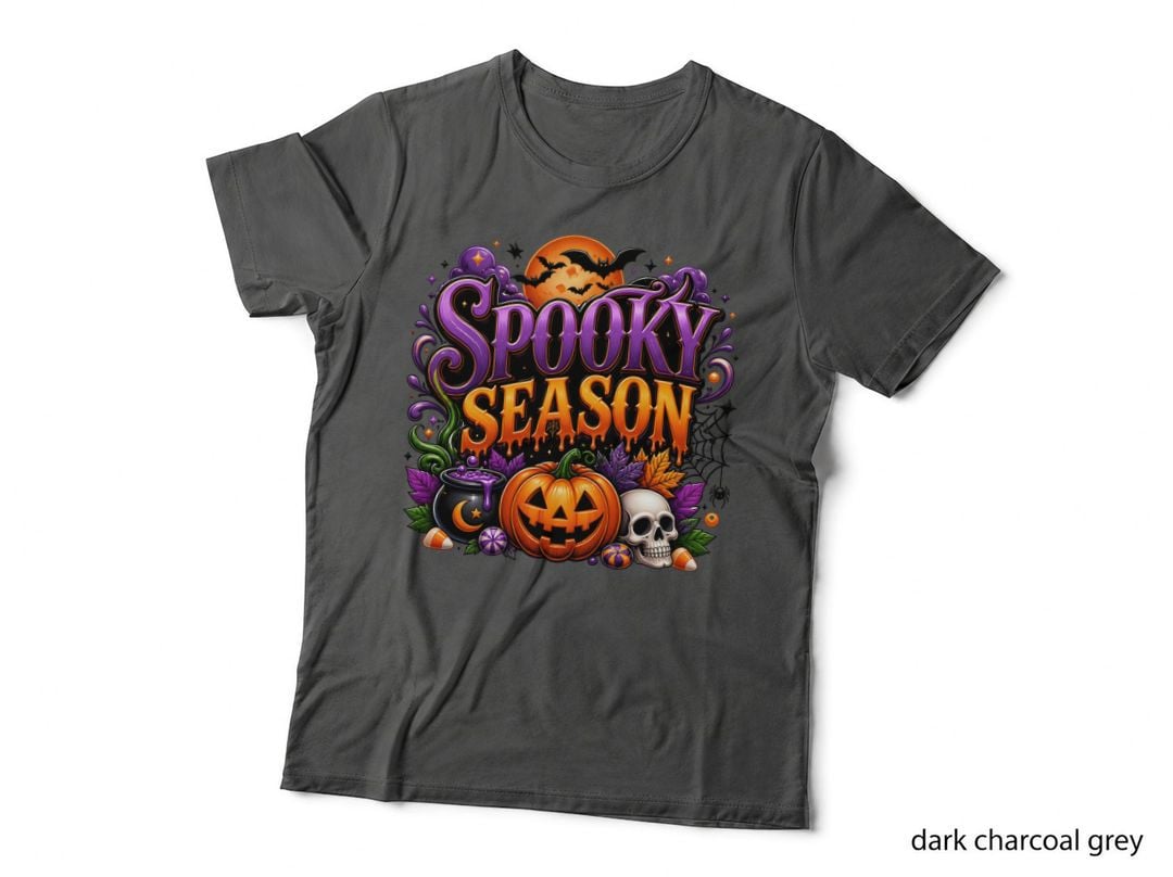 Spooky Season Fall T-Shirt, Spooky Jack-O-Lantern Skull Halloween Autumn Tee