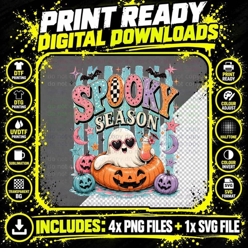 Spooky Season Fall T-Shirt, Spooky Season Ghost Costume Png SVG Digital Bundle