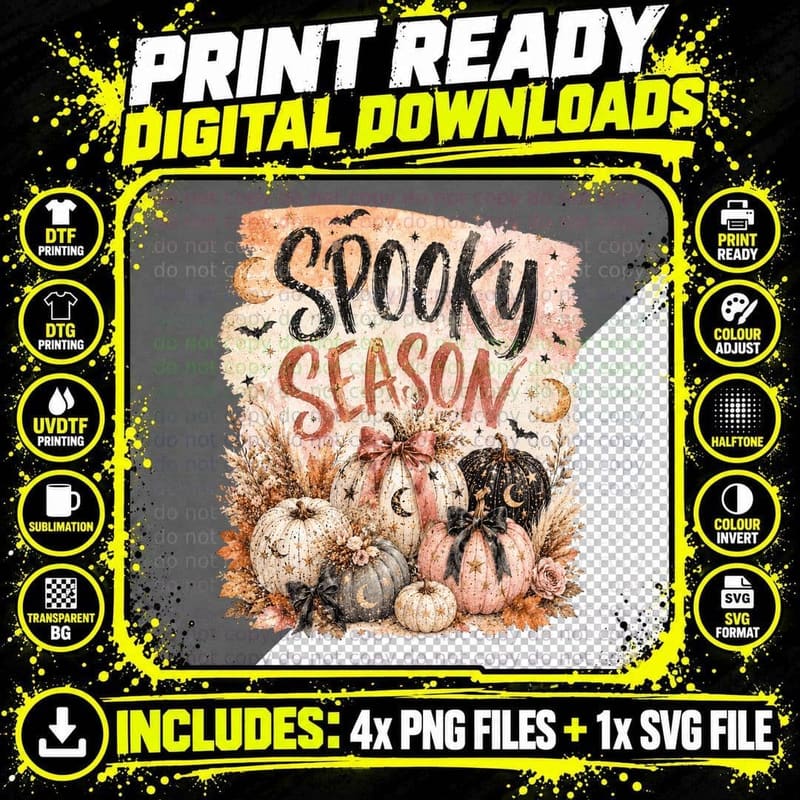 Spooky Season Fall T-Shirt, Spooky Season Pumpkins Bats Png SVG Digital Bundle