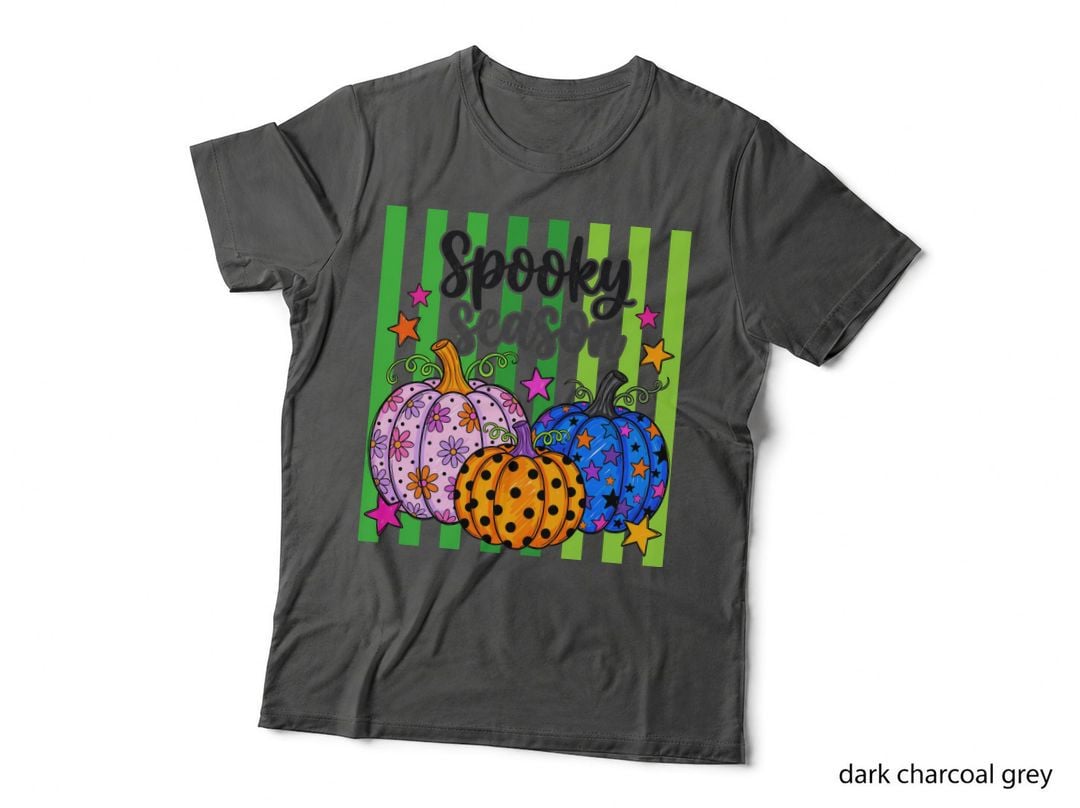 Spooky Season Fall T-Shirt, Spooky Season Pumpkins Stars Striped Autumn Tee