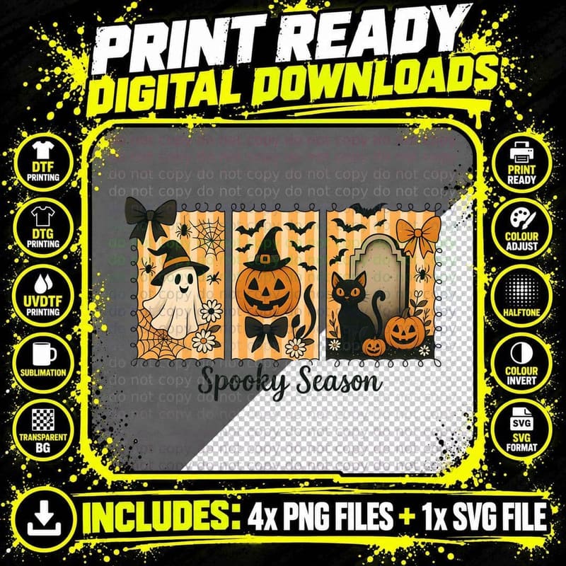 Spooky Season Halloween T-Shirt, Halloween Postage Stamp Png SVG Digital Bundle