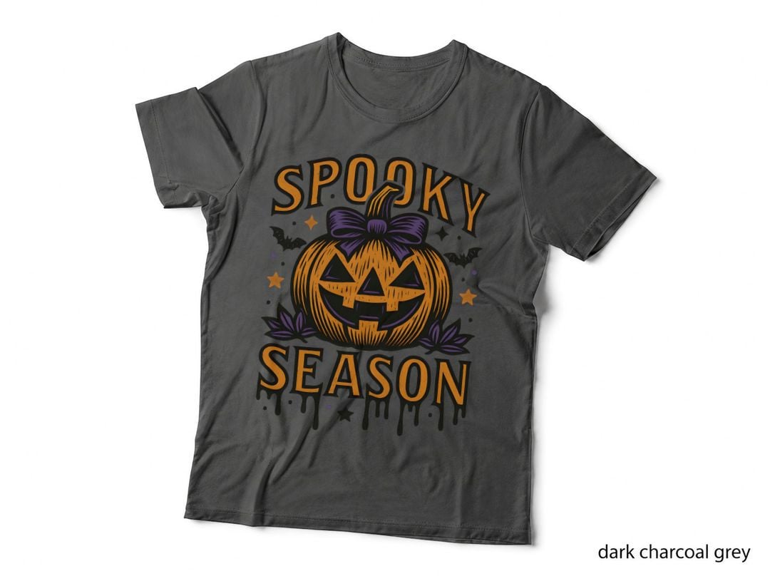 Spooky Season Halloween T-Shirt, Jack-O-Lantern with Purple Bow Spooky Tee