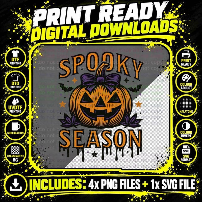 Spooky Season Halloween T-Shirt, Jack-O-Lantern with Png SVG Digital Bundle